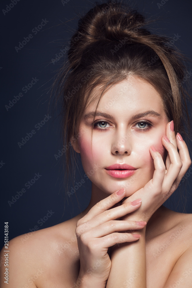 Fashion Model Beauty Makeup Portrait, Woman Pink Nails Polish, Lips Make Up, Dishevel Hair Style Fashion Model Beauty Makeup Portrait, Woman Pink Nails Polish, Lips Make Up, Dishevel Hair Style