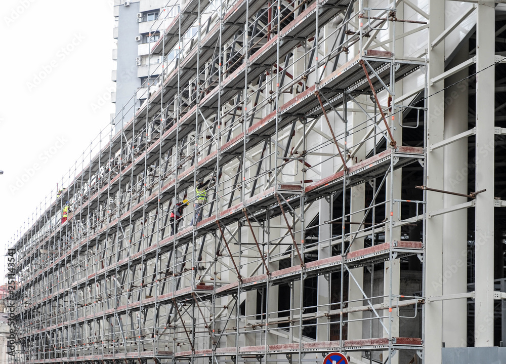 Building of a modern business building on the construction site Building of a modern business building on the construction site