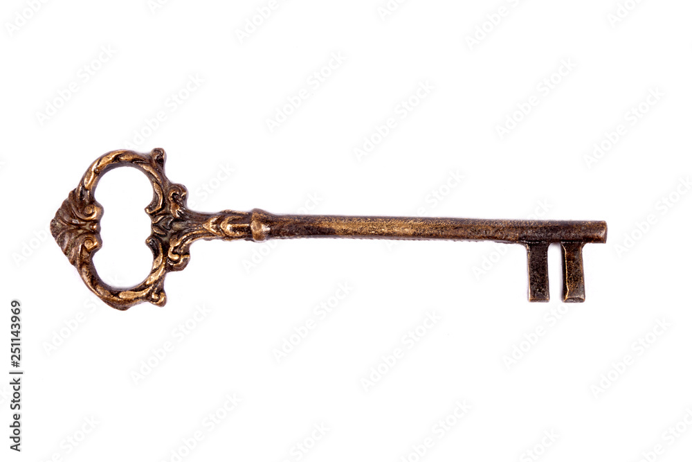 Antique key isolated on white background - photograph Antique key isolated on white background - photograph