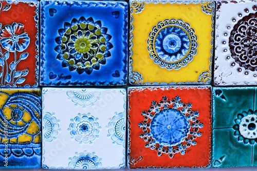 multicolored tiles. Tradicional Portuguese tiles