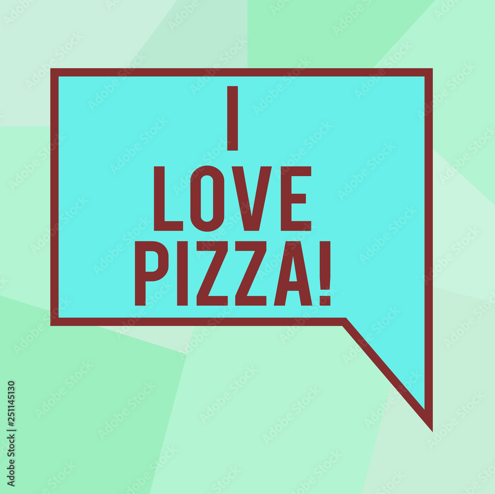 Fototapeta premium Conceptual hand writing showing I Love Pizza. Business photo text To like a lot Italian food with cheese ham pepperoni in slices Blank Deformed Color Round Shape with Small Circles