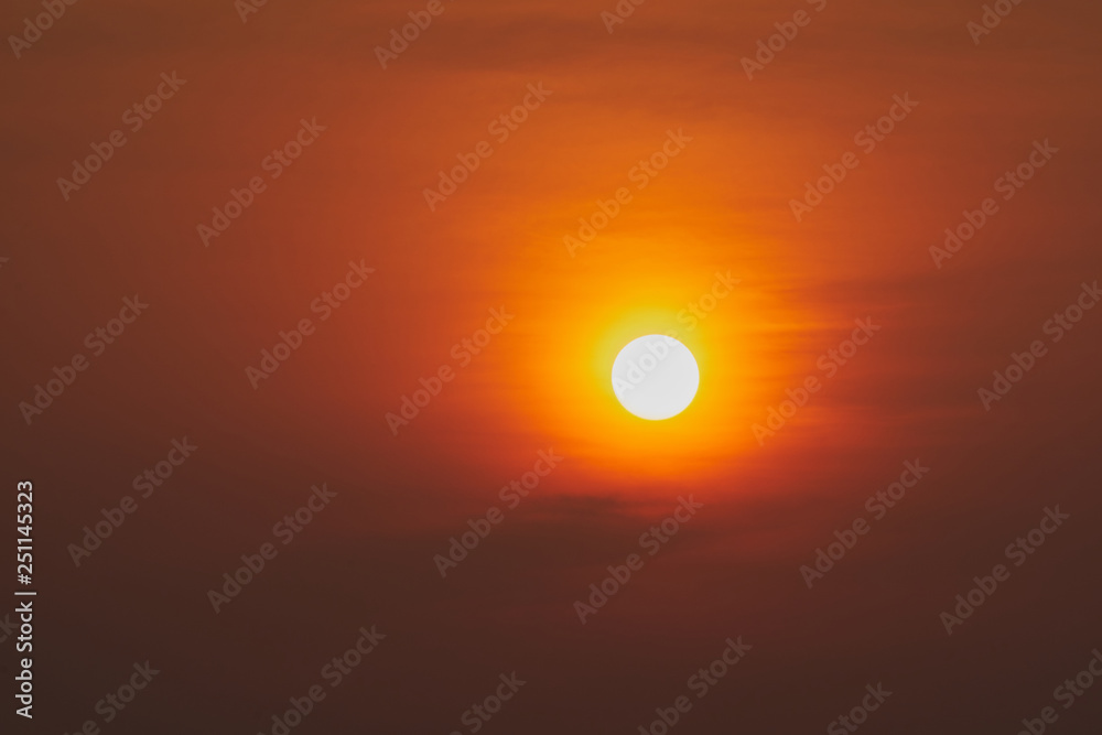 sunrise with dark and brightness light in orange tone color