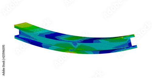 3D Illustration. Wide isometric view of a Von Mises stress plot of an I Beam in bending