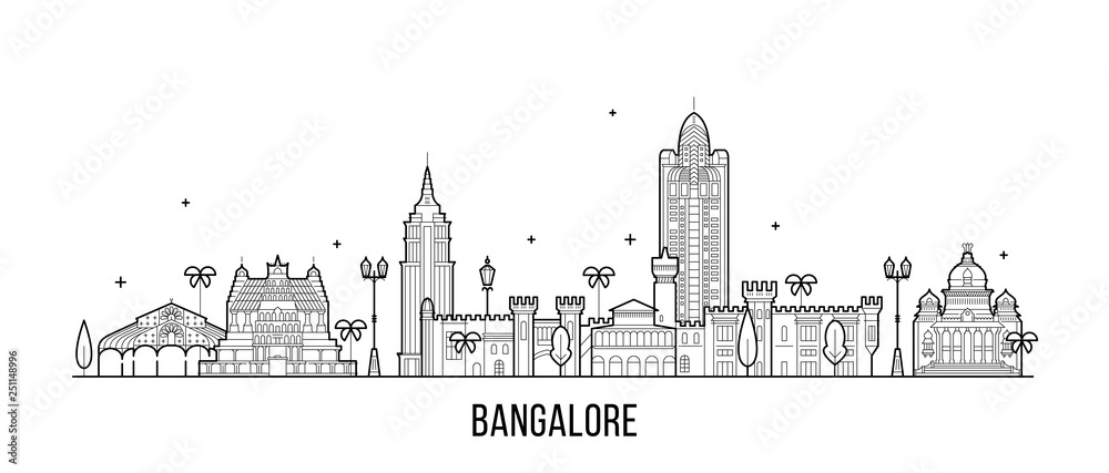 Bangalore skyline Karnataka India city vector line