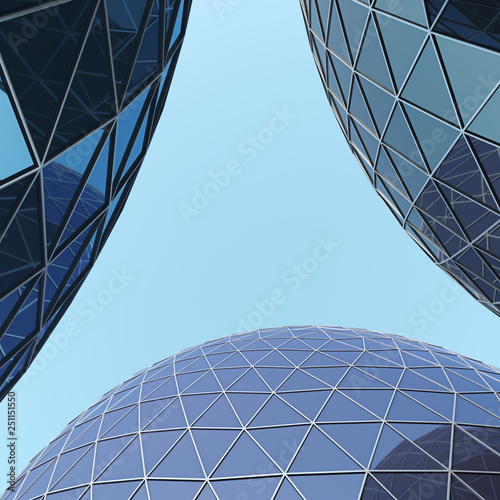 The building in modern style is illuminated by the day sun. Glass domes. 3D illustration.