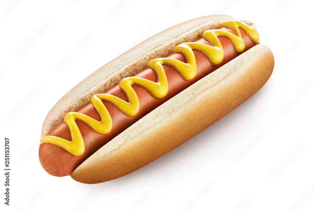 Delicious hot dog with mustard, isolated on white background Stock Photo Adobe Stock