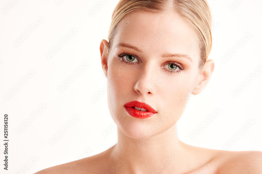 Beautiful faced woman portrait at isolated white background Beautiful faced woman portrait at isolated white background