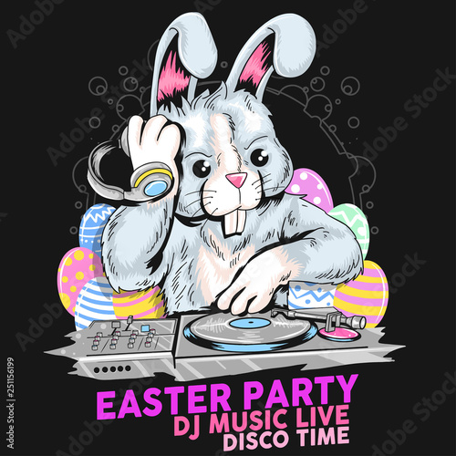 easter rabbit dj party vector