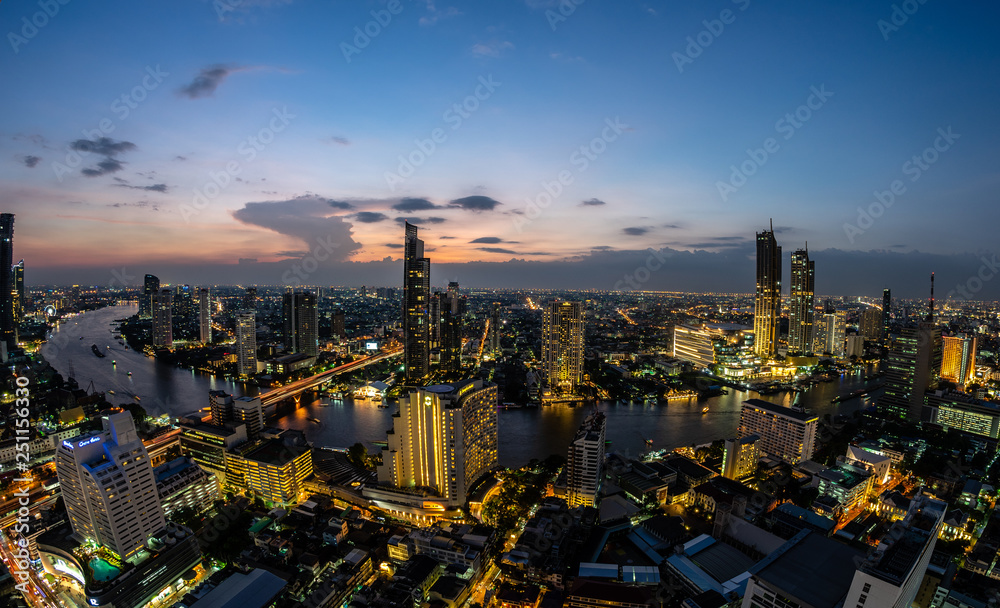 Chao Phraya River with Business Area of Bangkok at night