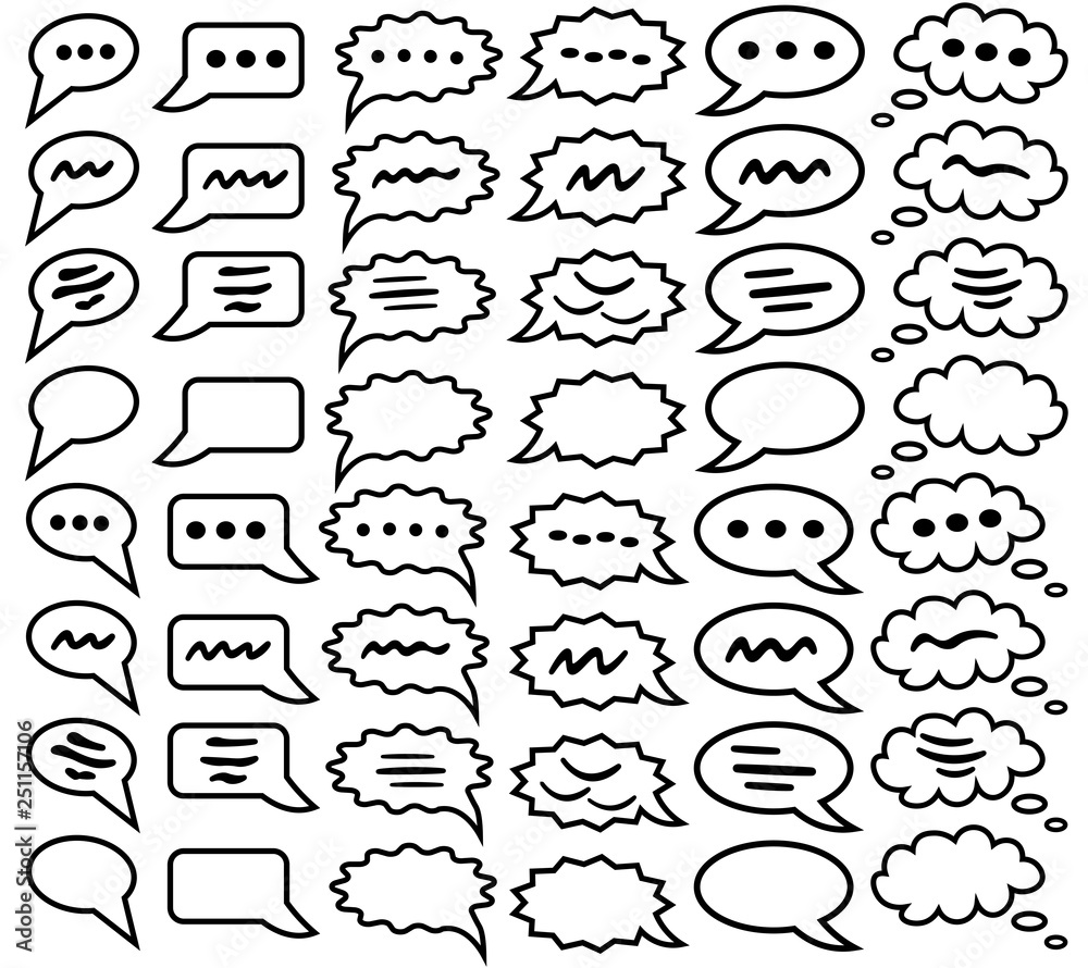 Set of Chat bubble icons with different shapes black and white vector Set of Chat bubble icons with different shapes black and white vector