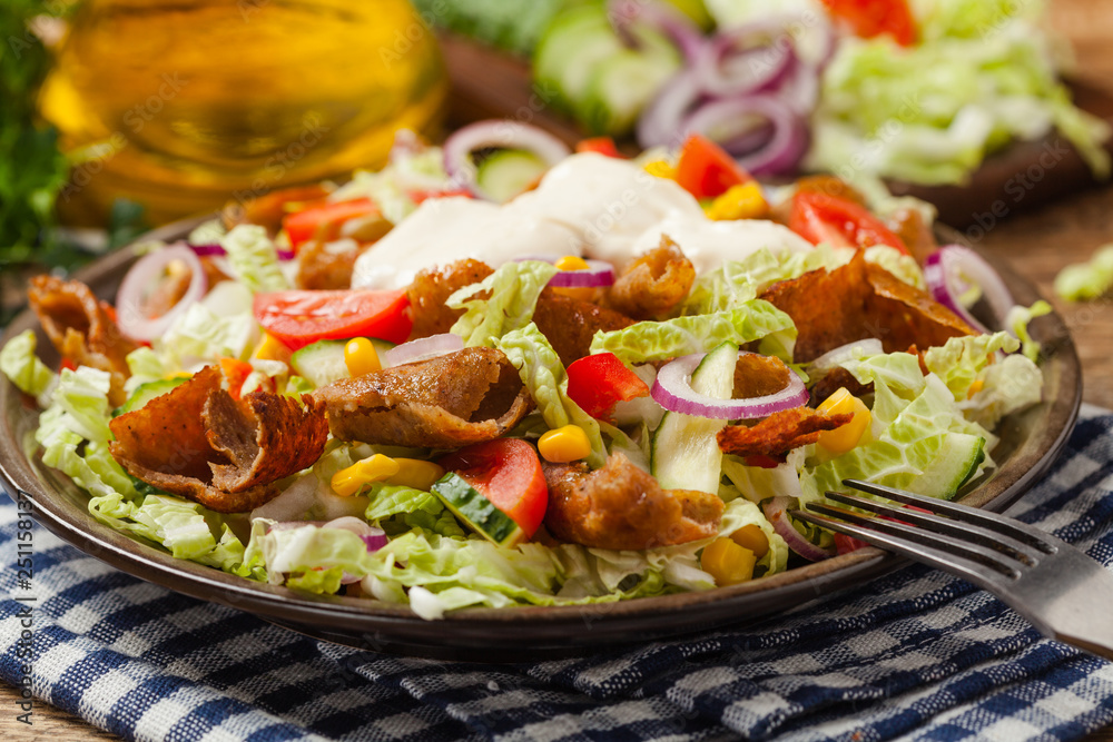 Gyros, kebeb. Salad with mutton and vegetables. Gyros, kebeb. Salad with mutton and vegetables.