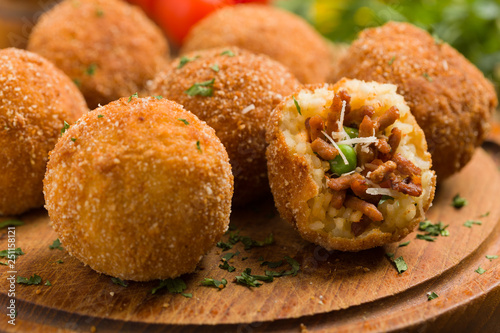 Rice balls with minced meat. photo