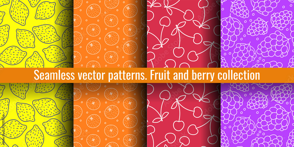 Canvas print Lemon vector seamless pattern drawing. Summer citrus fruit  print