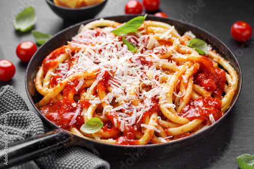 Italian pasta with tomato sauce and cheese