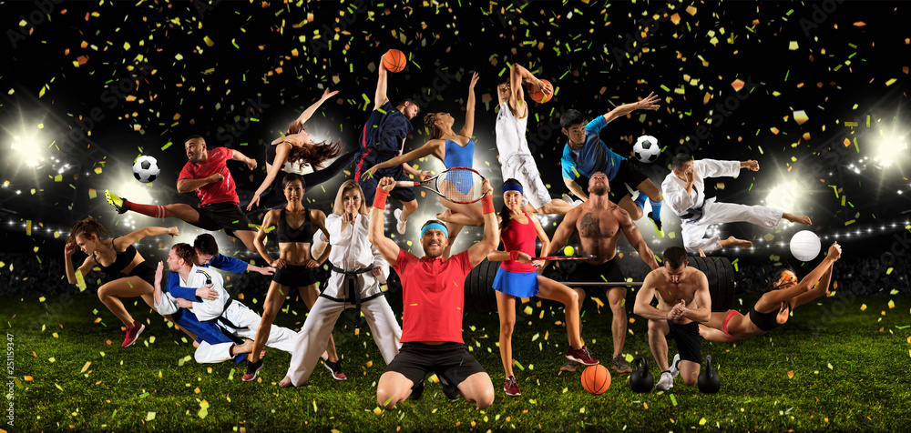 Huge multi sports collage taekwondo, tennis, soccer, basketball, etc - obrazy, fototapety, plakaty 