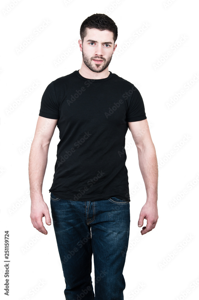 young man wearing black t shirt