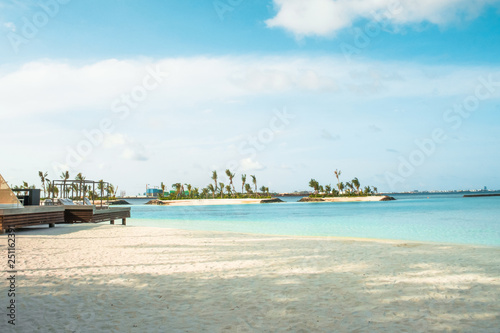 Beautiful tropical Maldives island with white sandy beach and sea for holiday ,summer, vacation .