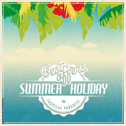 Summer vacation travel logo on tropical background