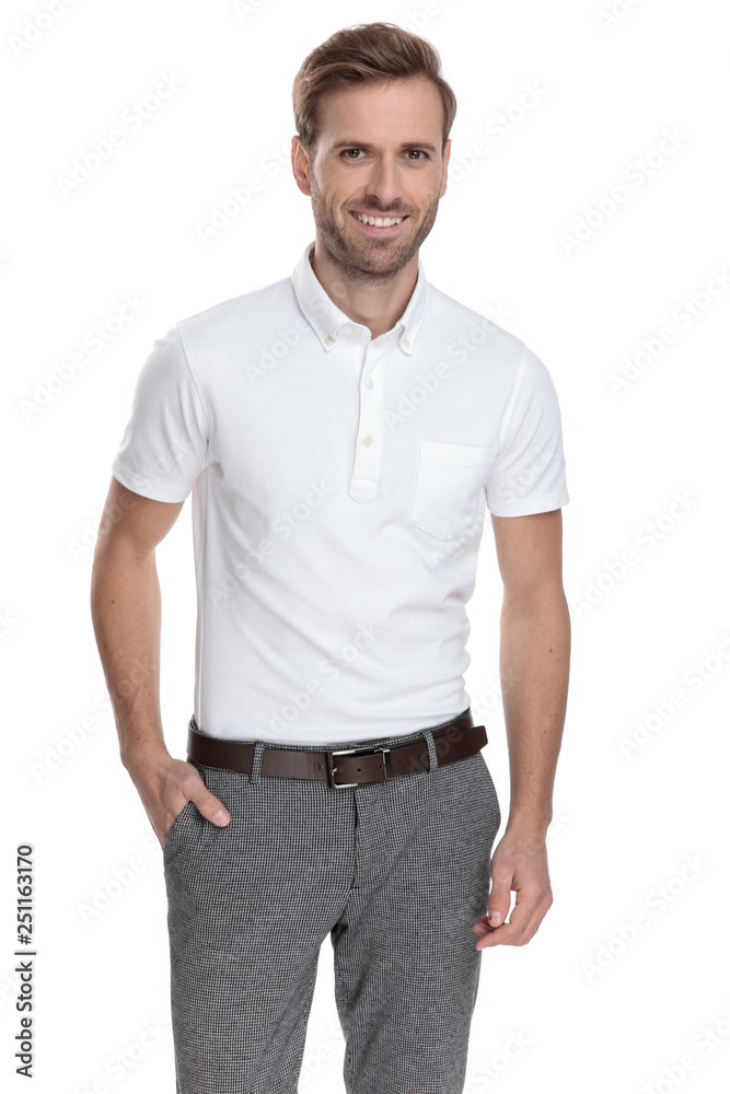 confident smart casual man with hand in pocket confident smart casual man with hand in pocket