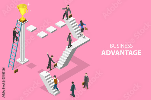 Isometric flat vector concept of business advantage, leadership, innovative thinking, creative idea.