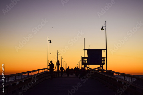 Sunset over Venice Beach Pier in Los Angeles, California