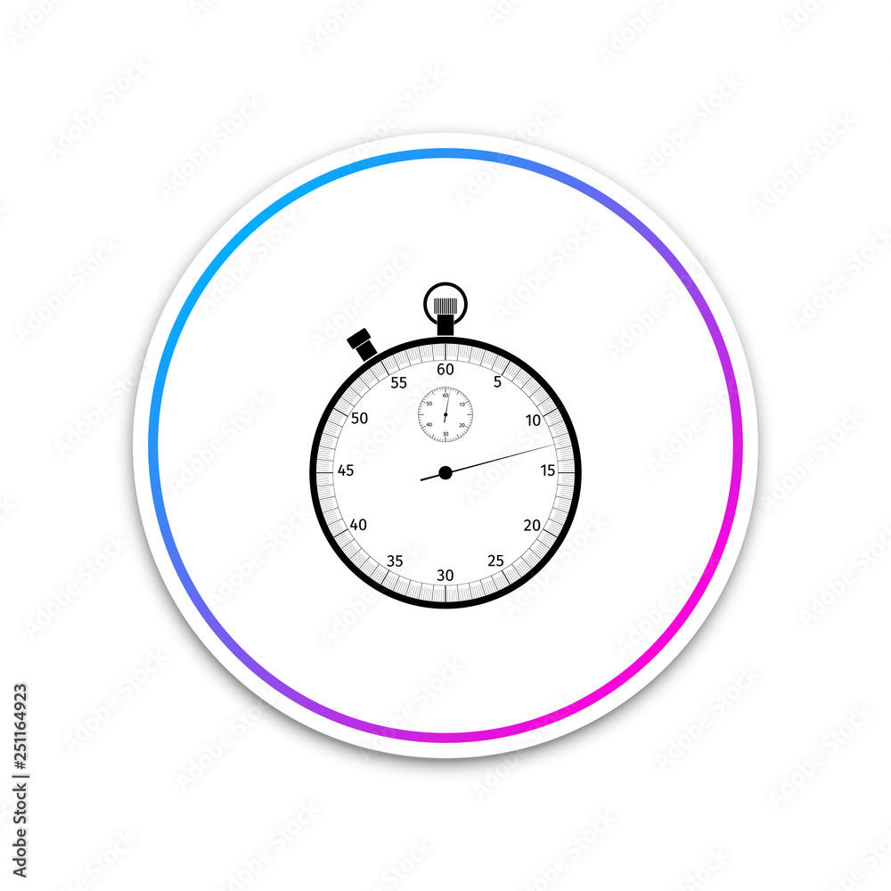 Classic stopwatch icon isolated on white background. Timer icon. Chronometer sign. Circle white button. Vector Illustration Classic stopwatch icon isolated on white background. Timer icon. Chronometer sign. Circle white button. Vector Illustration