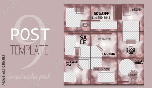 Social media template kit. Endless post template vector illustration. Marketing advertising benner with place for photo. Blogger promotion branding app offer mockup card.