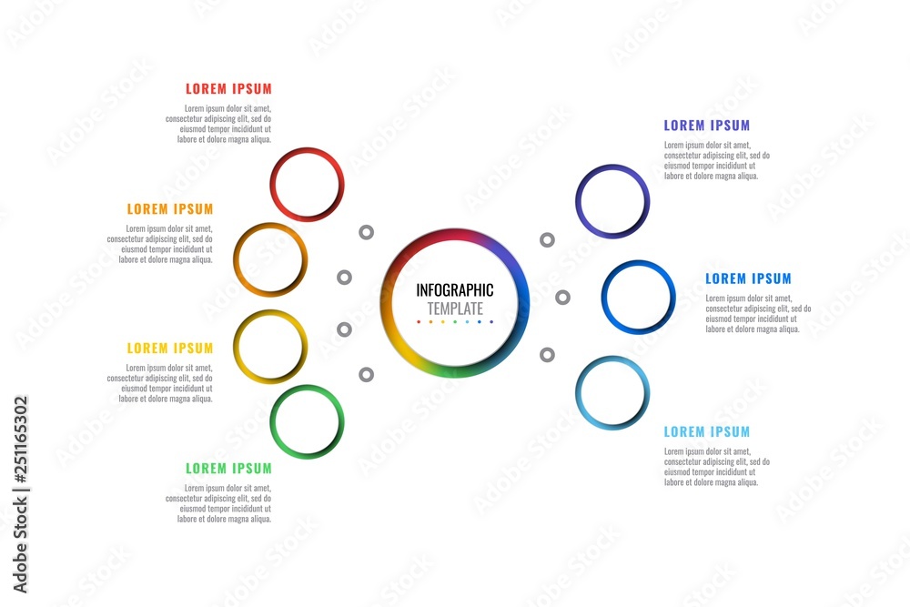 seven steps design layout infographic template with round 3d realistic ...