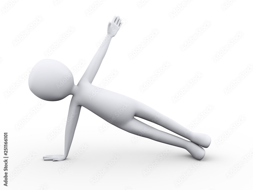 3d man in practicing yoga side plank pose position exercise