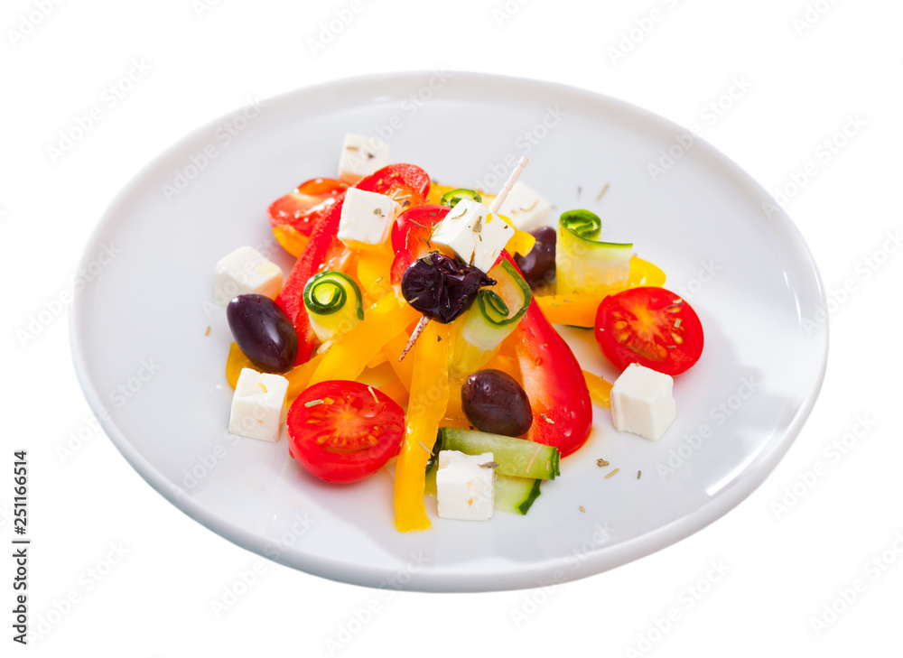 Greek vegetable salad with cheese and olive oil
