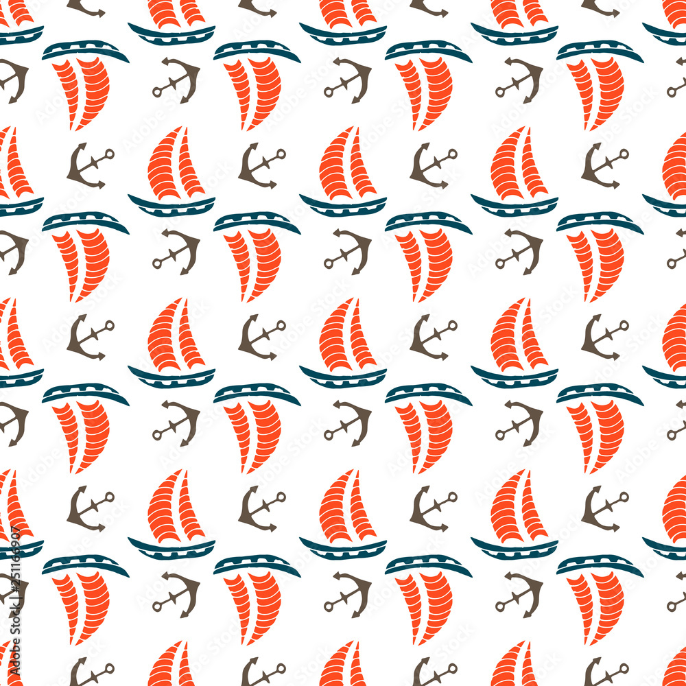 Fototapeta premium Summer seamless vector pattern on the marine theme.