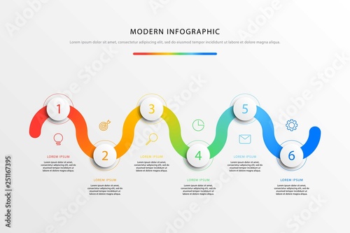 business timeline workflow infographics with realistic 3d round elements. modern corporate report template with flat line marketing icons. vector slide presentation design. eps 10