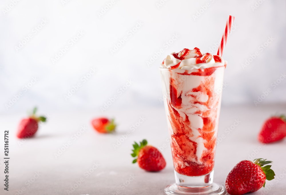 Strawberry milkshake with whipped cream. Strawberry milkshake with whipped cream.
