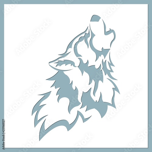 Wolf vector illustration. Paper wolf sticker. Laser cut. Template for laser cutting and Plotter. Vector illustration. Sticker. Pattern for the laser cut, serigraphy, plotter and screen printing.