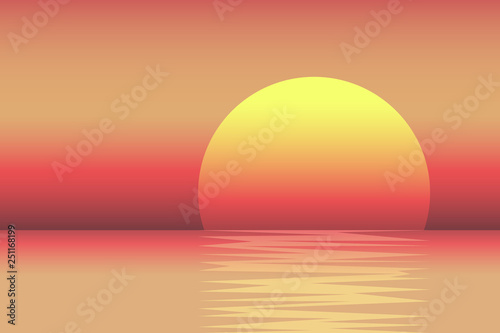 Colorful sunset sea landscape. Vector illustration