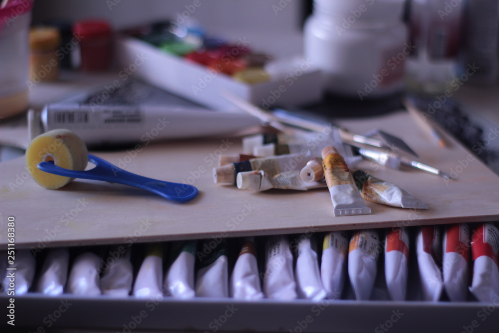 Fototapeta premium oil paints on the table