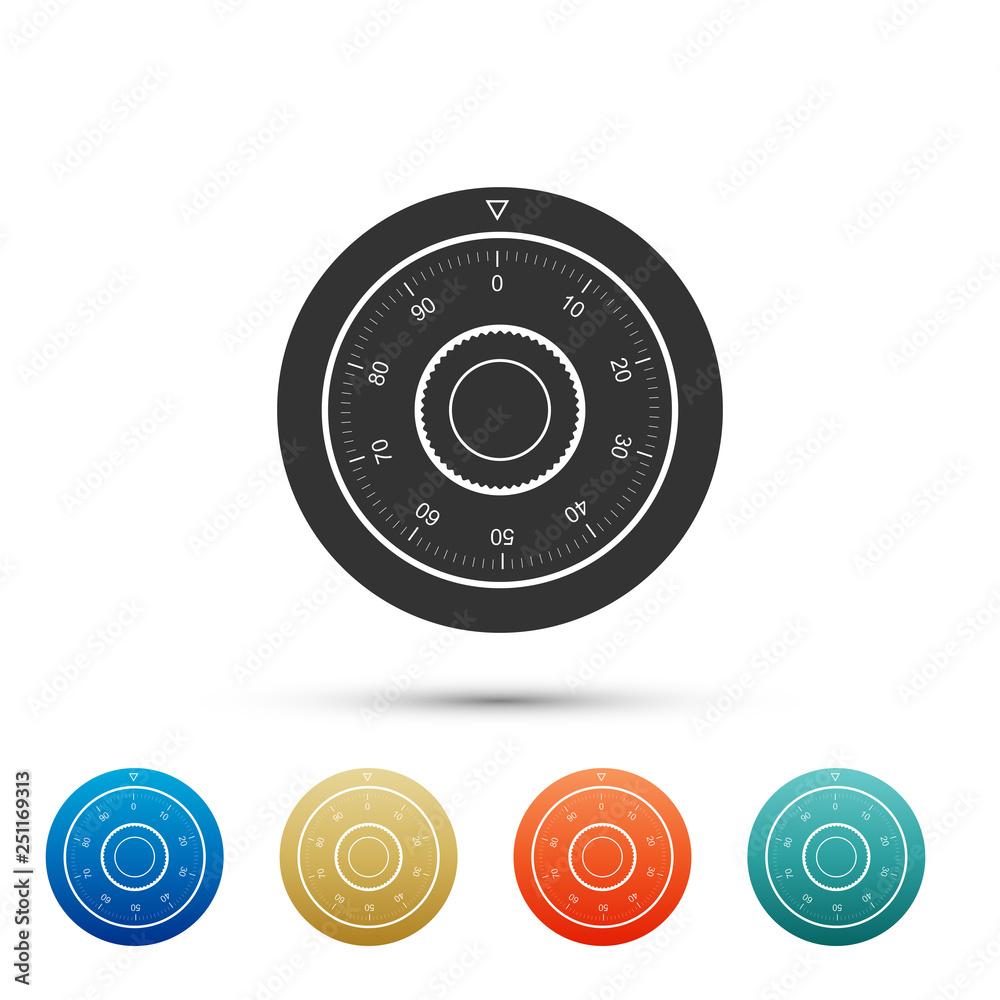 Safe combination lock wheel icon isolated on white background. Protection concept. Password sign. Set elements in color icons. Vector Illustration