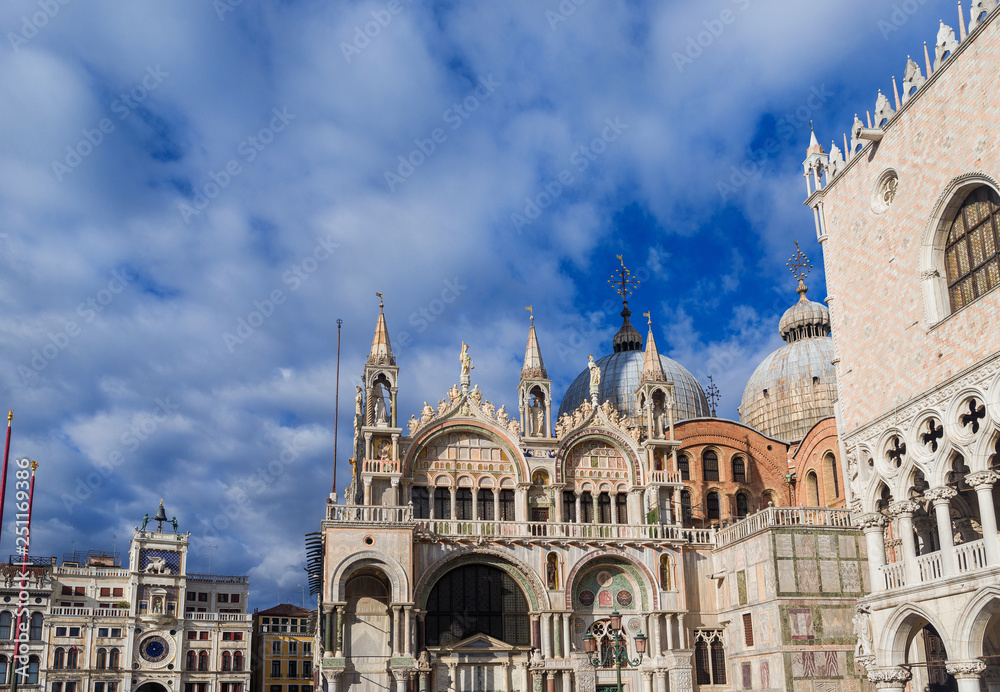 Clouds over Saint Mark Square beautiful monuments in the center of Venice