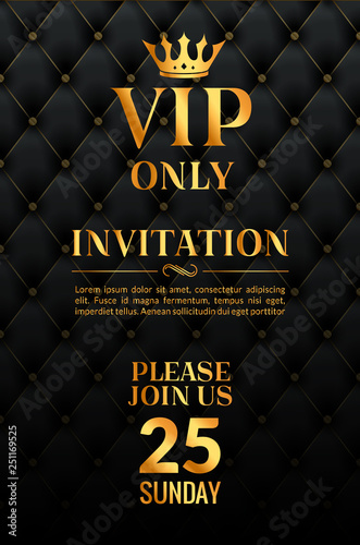 Vip luxury invitation event. Vintage leather exclusive invitation card design gold membership
