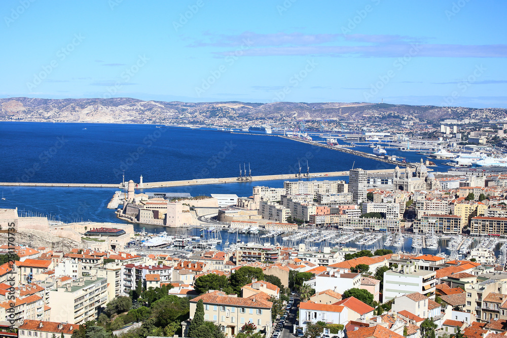 Panoramic view of Marseille and the Vieux Port