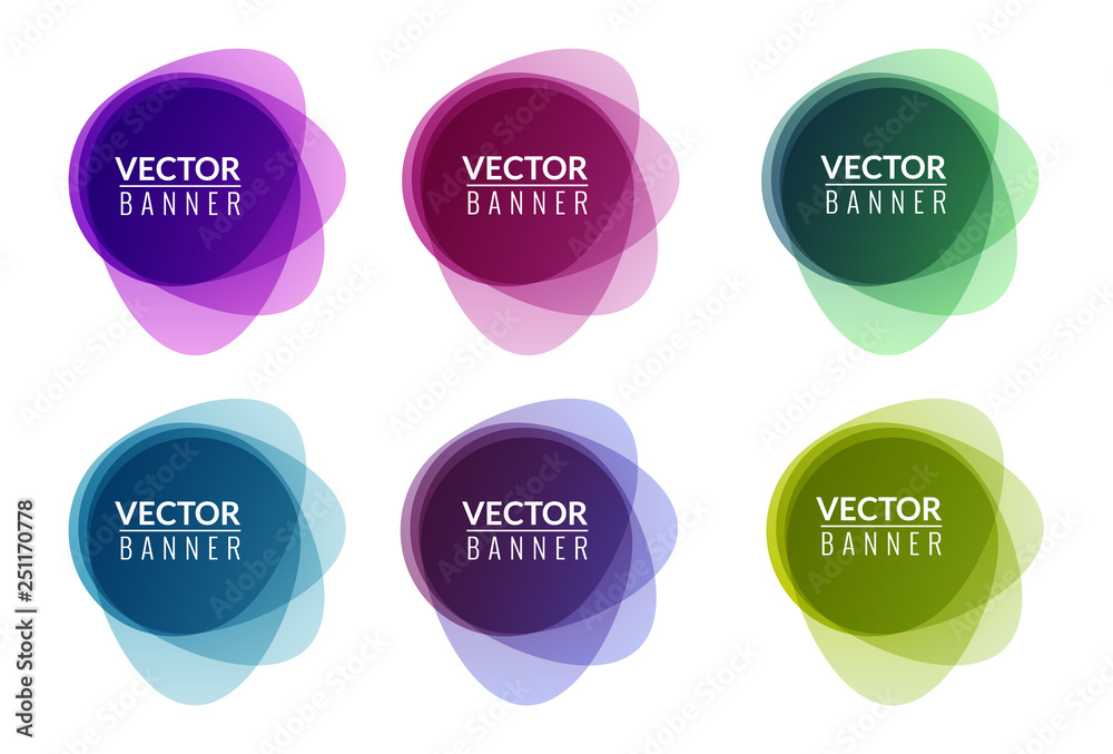 Set of colorful round abstract banners overlay shape. Graphic banners design. Label graphic fun tag concept