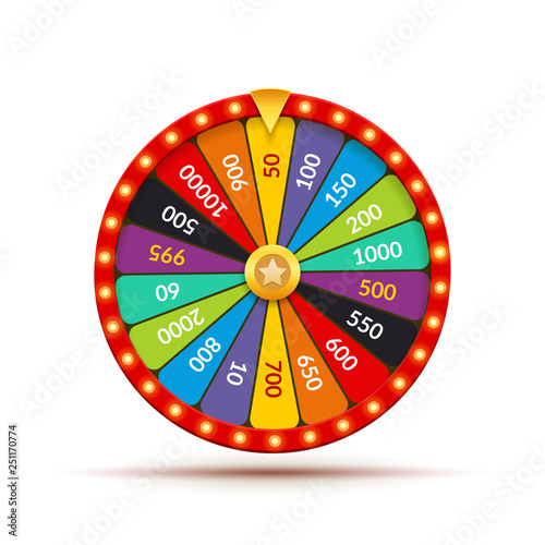 Wheel fortune casino game. Lucky prize spin jackpot lottery background. Fortune wheel isolated