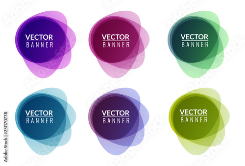 Set of colorful round abstract banners overlay shape. Graphic banners design. Label graphic fun tag concept