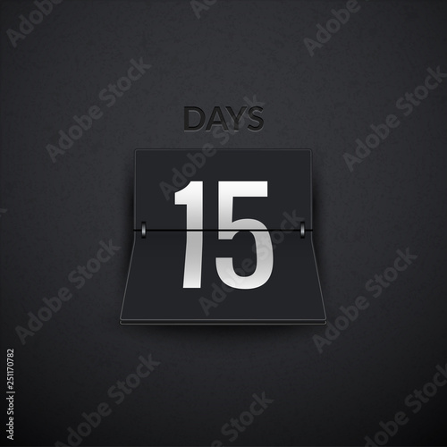Countdown timer days counter. Flip vector timer template. Display information of days. Scoreboard info