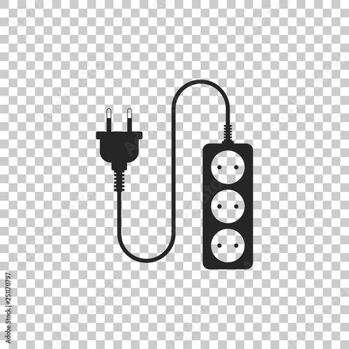 Electric extension cord icon isolated on transparent background. Power plug socket. Flat design. Vector Illustration