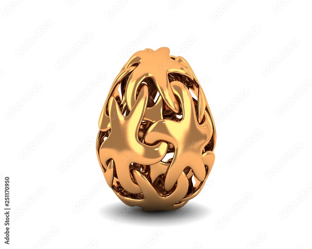 Fototapeta premium Elegant Golden Easter egg decorated with ornaments isolated on a white background