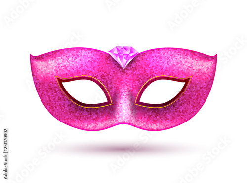 Carnival party masquerade pink mask background. Mardi gras mask venice celebration template isolated illustration