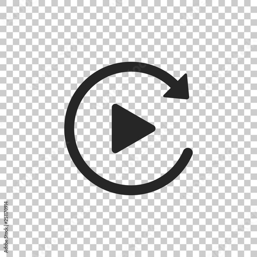 Video play button like simple replay icon isolated on transparent background. Flat design. Vector Illustration