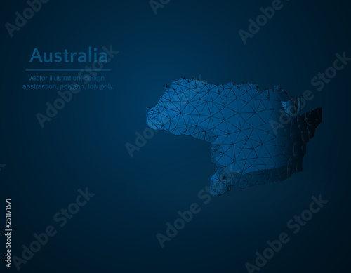 Australia map low poly vector illustration, country in oceania polygonal icon, isometric icon, ducation concept illustration, dark blue background