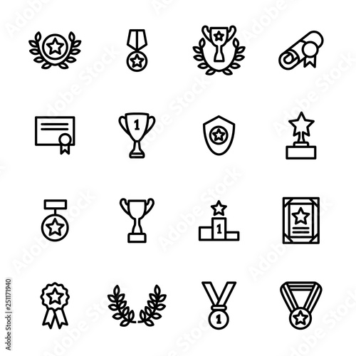 Award Signs Black Thin Line Icon Set. Vector
